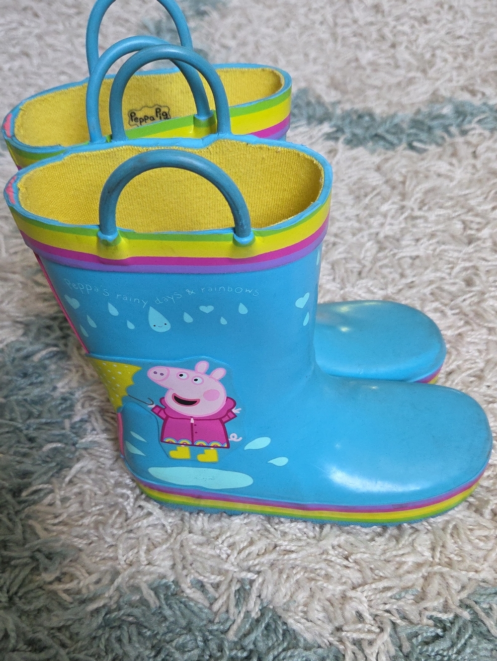 Toddler Girl Girls Girl's Blue Peppa Pig Rain Boots GUC - Picture 5 of 8